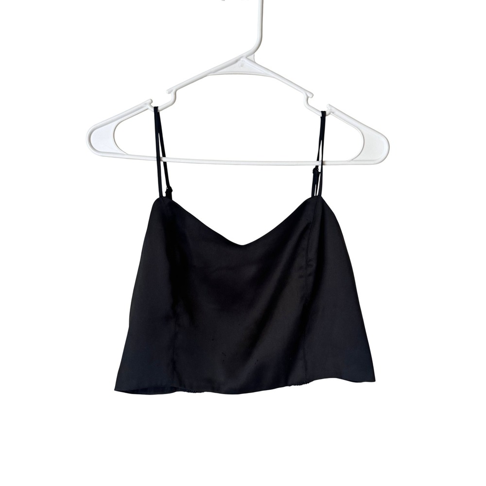 House of Harlow 1960 Black Satin Cropped Cami Top Smocked Back Large